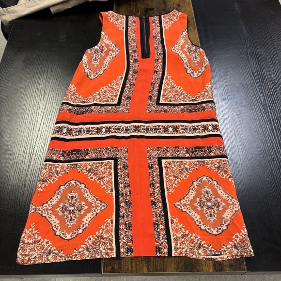 Maeve Anthropologie Canna Orange Black Silk Bandana Print Shift Dress Size 2 Zip - Picture 5 of 7